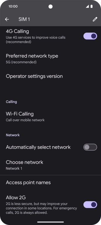 Press the indicator next to 'Automatically select network' to turn on the function.