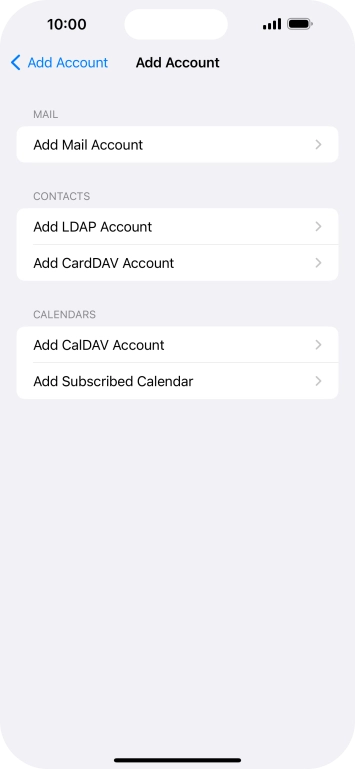 Press Add Mail Account. Press Add Mail Account.