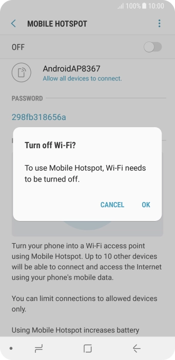 If WiFi is turned on, press OK.