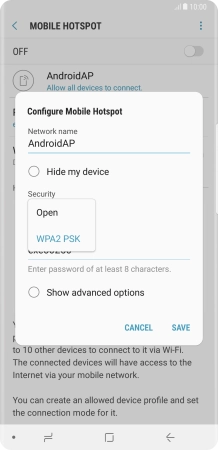Press WPA2 PSK to password protect your WiFi hotspot.