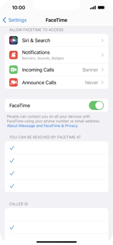 Press the indicator next to 'FaceTime' to turn the function on or off.