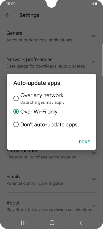 To turn on automatic update of apps using mobile network, press Over any network. To turn on automatic update of apps using mobile network, press Over any network.