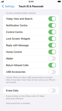 Press the indicator next to 'Erase Data' to turn the function on or off.