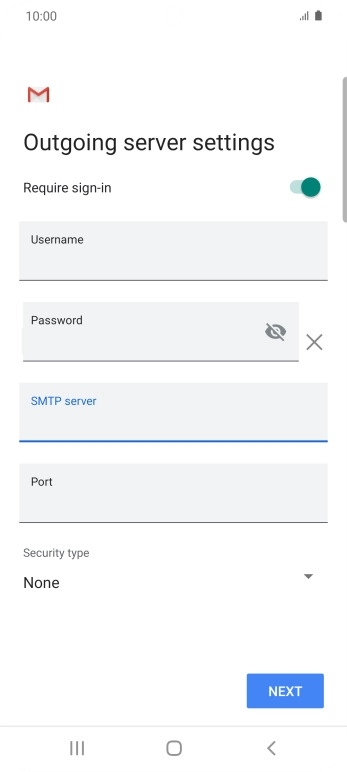Press the field below 'Port' and key in 25. Press the field below 'Port' and key in 25.