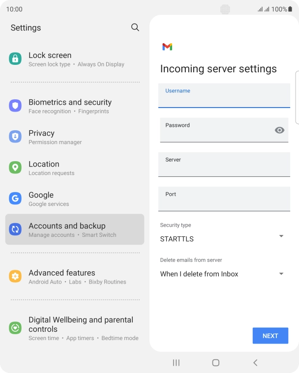 Press the field below 'Server' and key in the name of your email provider's incoming server.