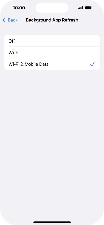 To turn off background refresh of apps, press Off. To turn off background refresh of apps, press Off.