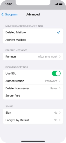 Press the indicator next to 'Use SSL' to turn off the function.