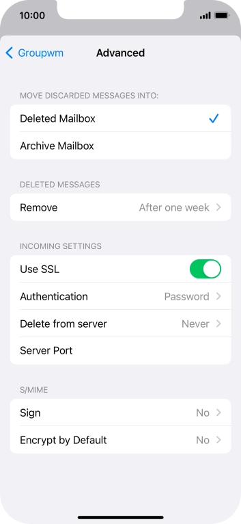 Press the indicator next to 'Use SSL' to turn off the function.