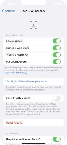 Press the indicators next to the required settings to turn them on or off.