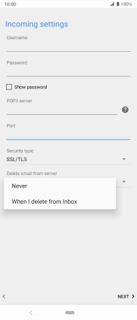 Press Never to keep emails on the server when you delete them on your phone.