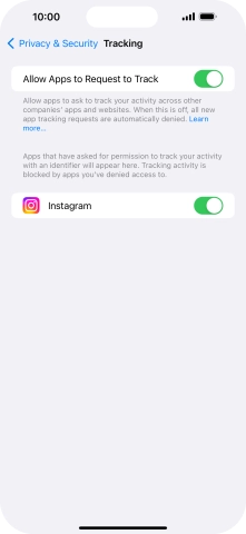Press the indicator next to 'Allow Apps to Request to Track' to turn the function on or off.