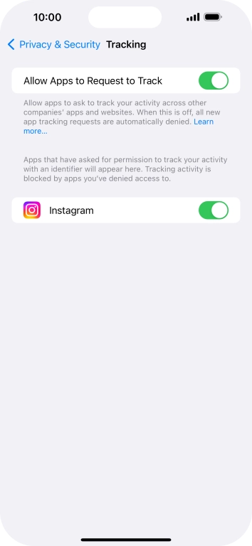 Press the indicator next to 'Allow Apps to Request to Track' to turn the function on or off.