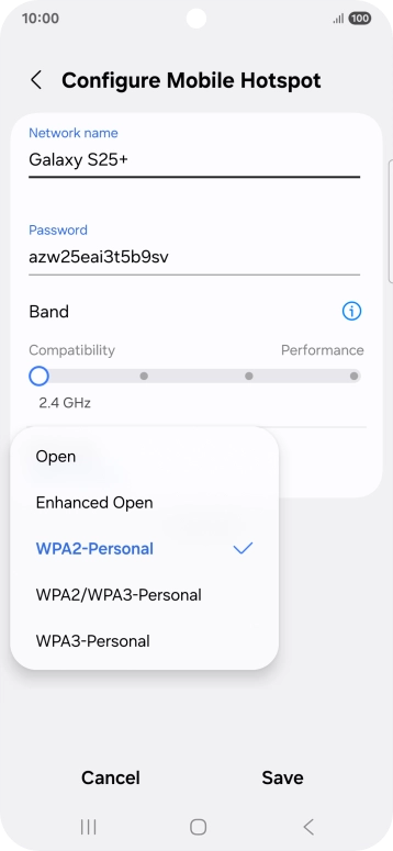Press WPA3-Personal to password protect your WiFi hotspot.