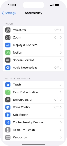 Press the required category below 'VISION' and follow the instructions on the screen to select the required settings.