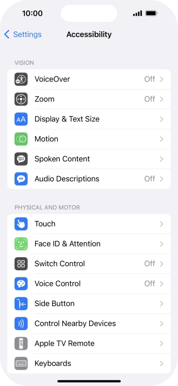 Press the required category below 'VISION' and follow the instructions on the screen to select the required settings.