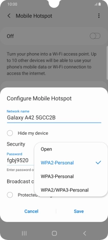 Press WPA2-Personal to password protect your WiFi hotspot.