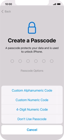Follow the instructions on the screen to turn on the phone lock code or press Don't Use Passcode.