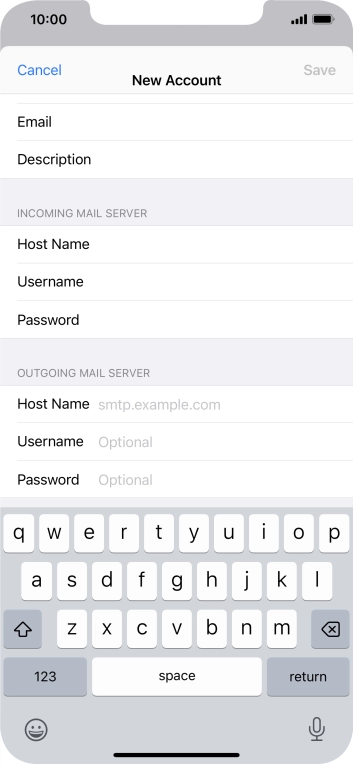 Press Host Name and key in the name of your email provider's outgoing server.