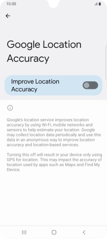 If you press the indicator next to 'Improve Location Accuracy' to turn on the function, your phone can find your exact position using the GPS satellites, the mobile network and nearby WiFi networks. Satellite-based GPS requires a clear view of the sky.