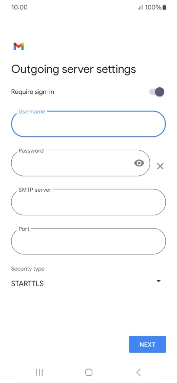 Press the field below 'Password' and key in the password of your email provider's outgoing server. Press the field below 'Password' and key in the password of your email provider's outgoing server.