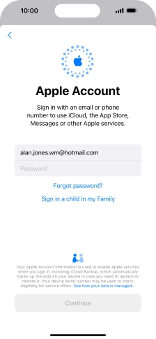 Press Password and key in the password for your Apple ID.