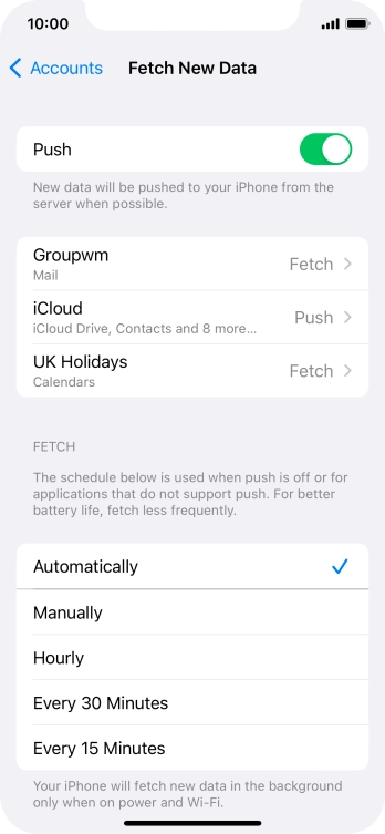 Press the indicator next to 'Push' to turn the function on or off.