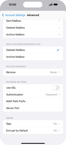 Press the indicator next to 'Use SSL' to turn on the function.