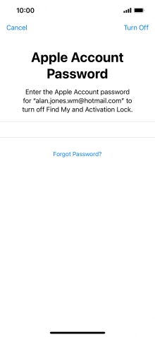 Key in the password for your Apple ID and press Turn Off. Wait a moment while the factory default settings are restored. Follow the instructions on the screen to set up your phone and prepare it for use.