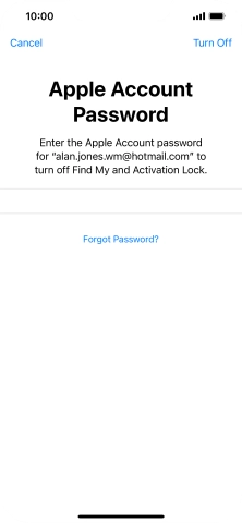 Key in the password for your Apple ID and press Turn Off. Wait a moment while the factory settings are restored. Follow the instructions on the screen to set up your phone and prepare it for use.