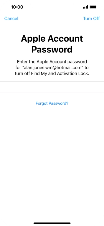 Key in the password for your Apple ID and press Turn Off. Wait a moment while the factory default settings are restored. Follow the instructions on the screen to set up your phone and prepare it for use.