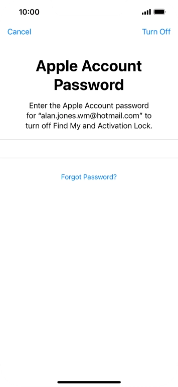 Key in the password for your Apple ID and press Turn Off. Wait a moment while the factory settings are restored. Follow the instructions on the screen to set up your phone and prepare it for use.