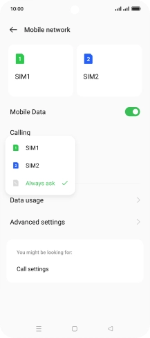 Press the required setting.