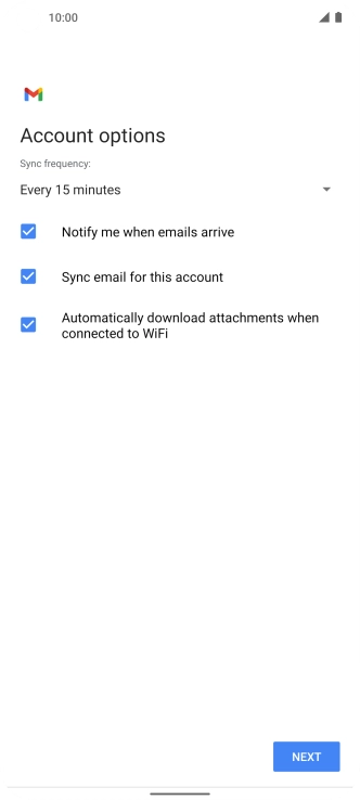 If this screen is displayed, you email account has been recognised and set up automatically. Follow the instructions on the screen to key in more information and finish setting up your phone.