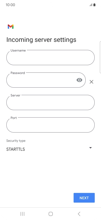 Press the field below 'Username' and key in the username for your email account.