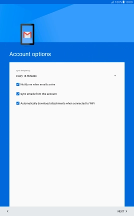 If this screen is displayed, your email account has been recognised and set up automatically. Follow the instructions on the screen to key in more information and finish setting up your tablet.