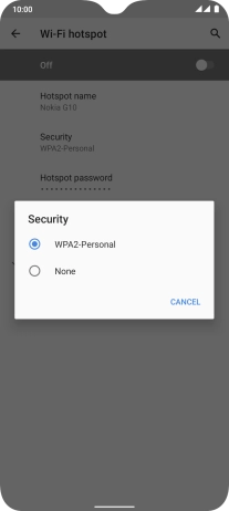 Press WPA2-Personal to password protect your WiFi hotspot.