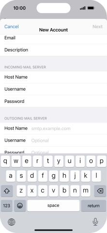 Press Host Name and key in the name of your email provider's outgoing server.