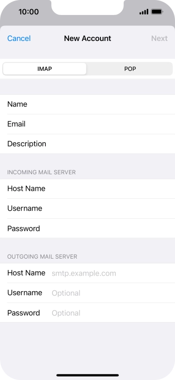 Press Host Name and key in the name of your email provider's outgoing server. Press Host Name and key in the name of your email provider's outgoing server.