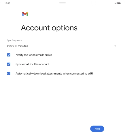 If this screen is displayed, you email account has been recognised and set up automatically. Follow the instructions on the screen to key in more information and finish setting up your phone.