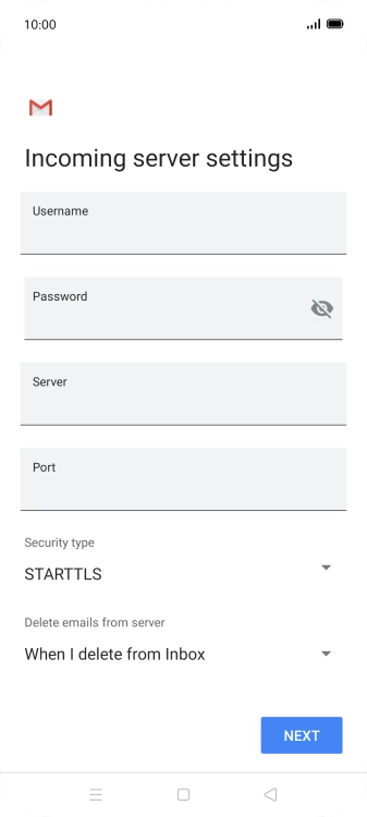 Press the field below 'Username' and key in the username for your email account. Press the field below 'Username' and key in the username for your email account.