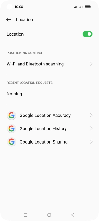 Press Google Location Accuracy. Press Google Location Accuracy.