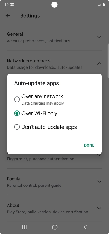 To turn on automatic update of apps using mobile network, press Over any network. To turn on automatic update of apps using mobile network, press Over any network.
