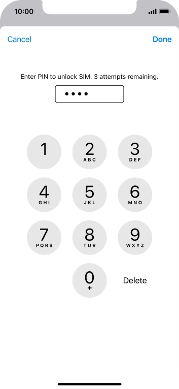 Key in your SIM PIN and press Done. The default SIM PIN is 0000.