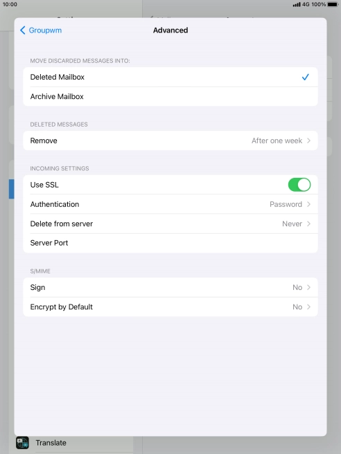 Press the indicator next to 'Use SSL' to turn off the function.