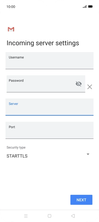 Press the field below 'Port' and key in 143. Press the field below 'Port' and key in 143.