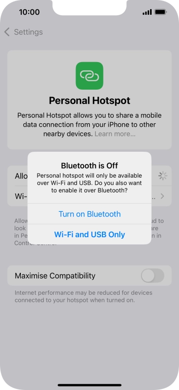 If WiFi is turned on, press Wi-Fi and USB Only.