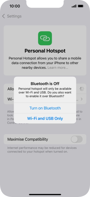 If WiFi is turned on, press Wi-Fi and USB Only.
