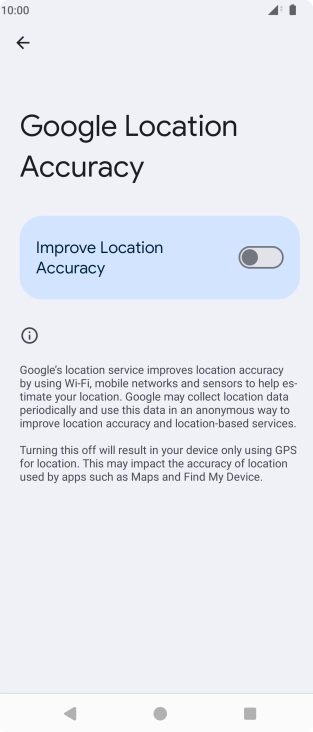 If you press the indicator next to 'Improve Location Accuracy' to turn on the function, your phone can find your exact position using the GPS satellites, the mobile network and nearby WiFi networks. Satellite-based GPS requires a clear view of the sky.
