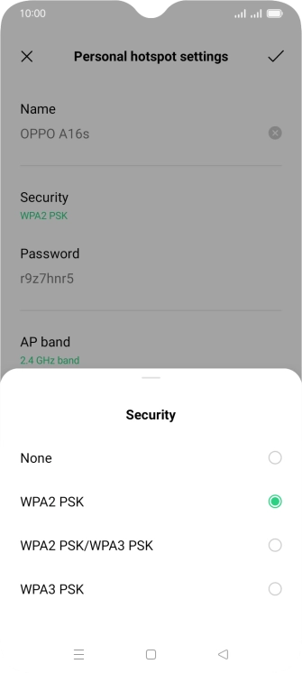 Press WPA3 PSK to password protect your WiFi hotspot.