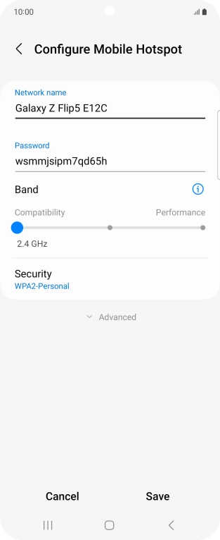 Press the field below 'Network name' and key in the required name.